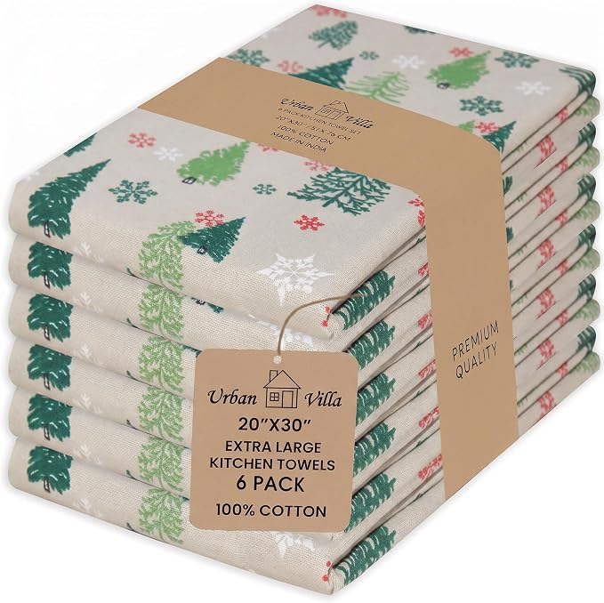 Urban Villa Kitchen Towels Cotton Dish Towels 20”x30” (Set of 6) Grn Tree Print by CottonTrends