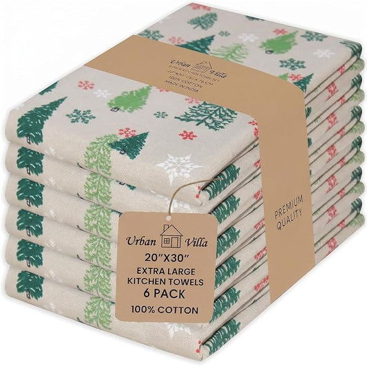 Urban Villa Kitchen Towels Cotton Dish Towels 20”x30” (Set of 6) Grn Tree Print by CottonTrends