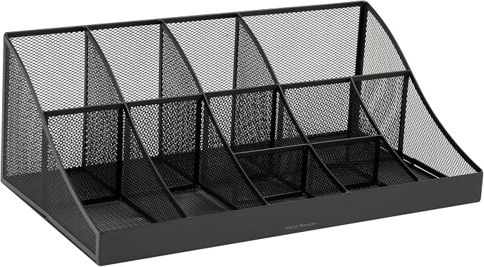 Mind Reader Countertop Organizer, 2 Tier Mesh Storage Caddy with 11 Compartments for Office Supplies, Breakroom Essentials, and Snacks - Image 5