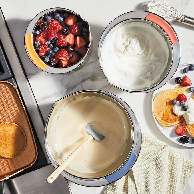 Ayesha Curry Kitchenware Pantryware Stainless Steel Nesting Mixing Bowls, 3-Piece Set, Silver with Color Accent Handles - Image 6