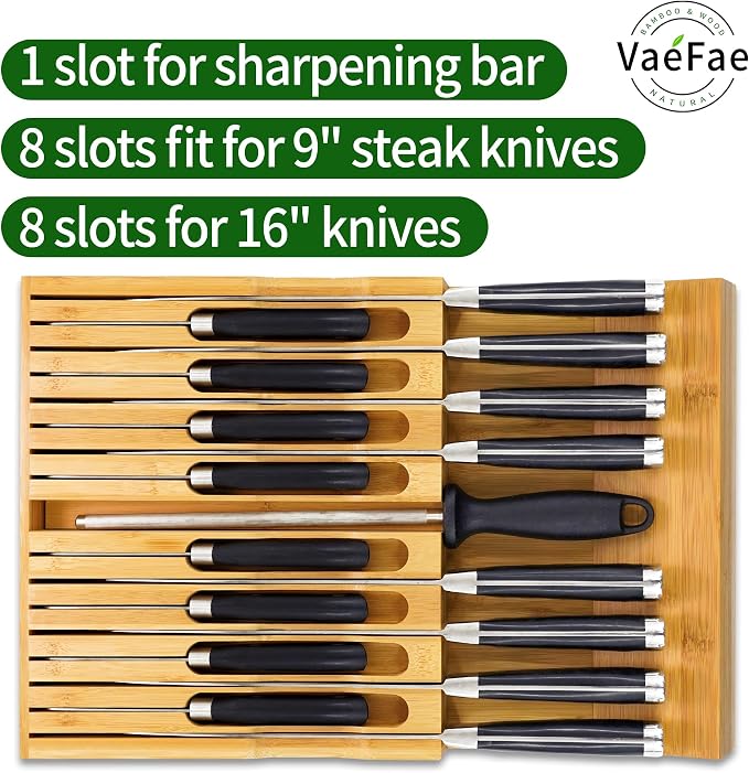 VaeFae Bamboo Silverware Drawer Organizer and Bamboo Knife Drawer Organizer Insert Bundle - Image 7