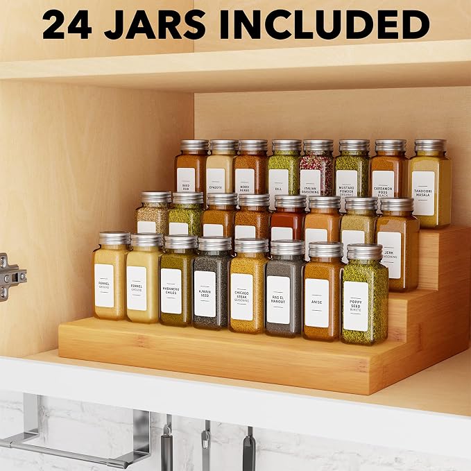 SpaceAid Pull Out Spice Rack Organizer for Cabinet, 2 Drawers 2-Tier, 24 Pcs Spice Jars with Labels - Image 3