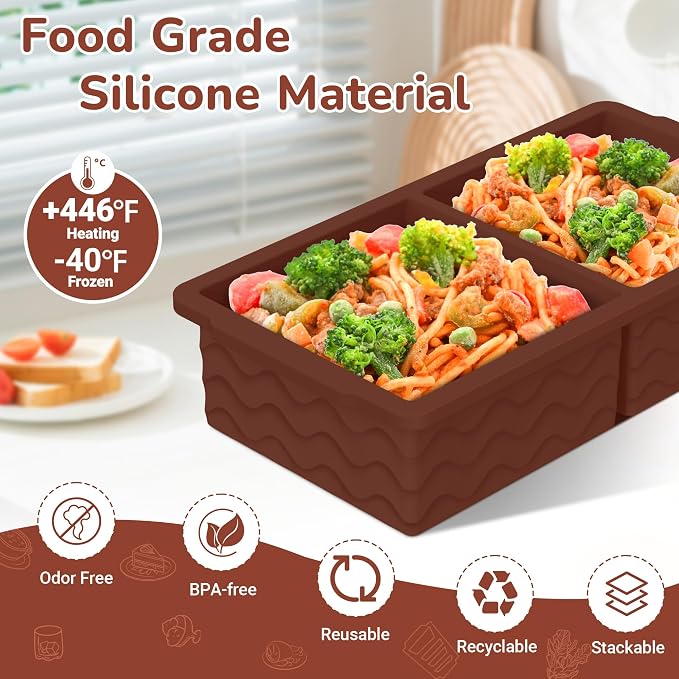 Silicone Freezer Trays with Lid (4-Pack), 1-Cup, 2-Cup, 1/2-Cup & 2-Tbsp Silicone Freezer Molds, Stackable Soup Freezer Meal Prep Containers,Ice Cube Tray for Making Sauce,Smoothies,Yogurt Bites - Image 2