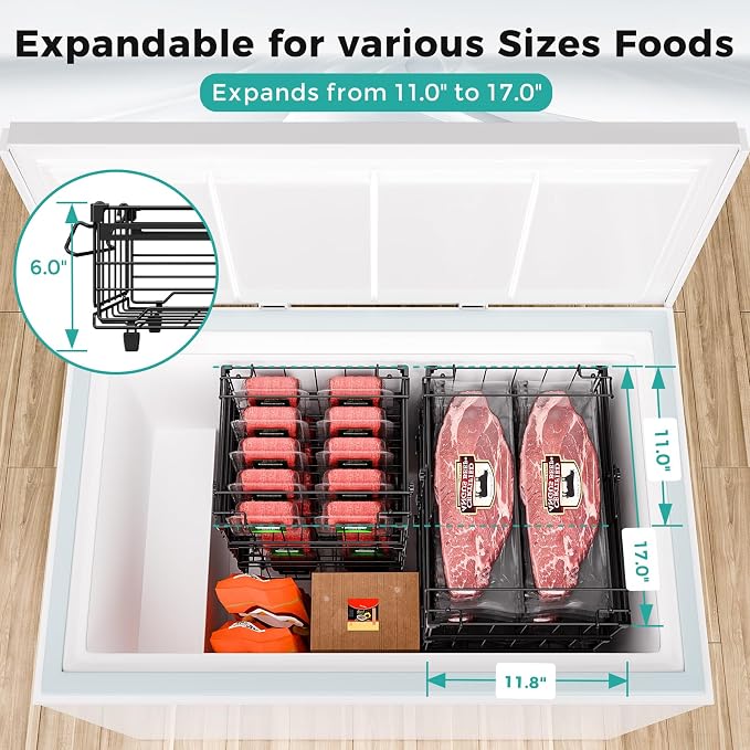 OPENICE Expandable Freezer Organizer Bins for Deep Freezer (4 PCS, Black) | Stackable Bins for Chest Freezer Organization | with 5 Tags for Efficient Classification | Fits 10 to 20 Cu.Ft Freezer - Image 2