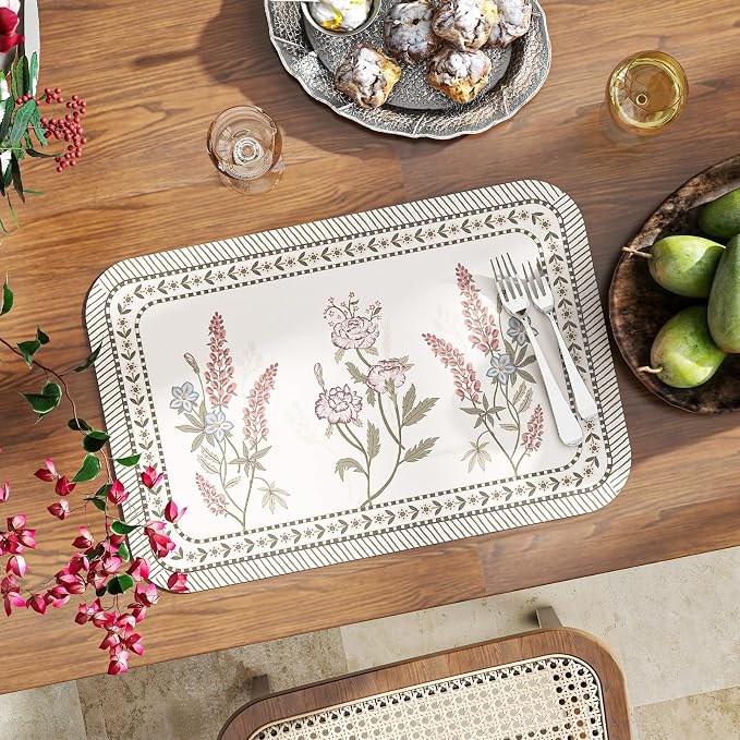 Vinyl Waterproof Placemats Set of 6 Rectangular,12"*17"-Helena C | Wipeable Beautiful Print Place Mats,Stain Resistant,Heat Resistant,Everyday Meals,Kitchen,Dinning,Holiday,Decor - Image 2