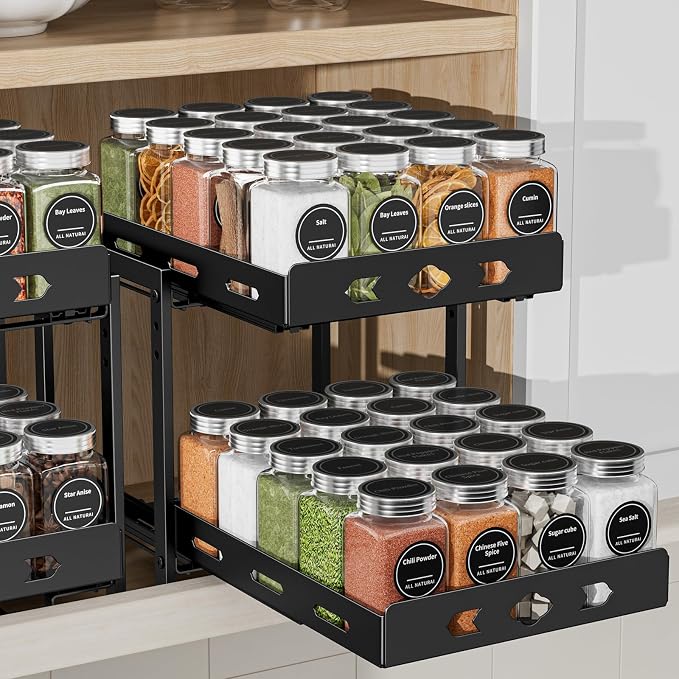 BOIVSHI Pull Out Spice Rack, Save Cabinet Space, 9.7''Wx10.8''Dx9.2''H | 2 Tier Cabinet Spice Organizer Height Adjustable, Vertical Spice Rack Maximizes Storage Space Inside the Cabinet by BOIVSHI