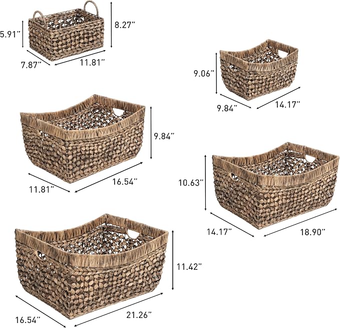 happimess Aria 5-Piece Nesting Storage Baskets Water Hyacinth 21", Brown | Handwoven Contemporary Bohemian Design, Iron Metal Frame, Open Weave, Decorative Organization For Living Room and Bedroom - Image 4