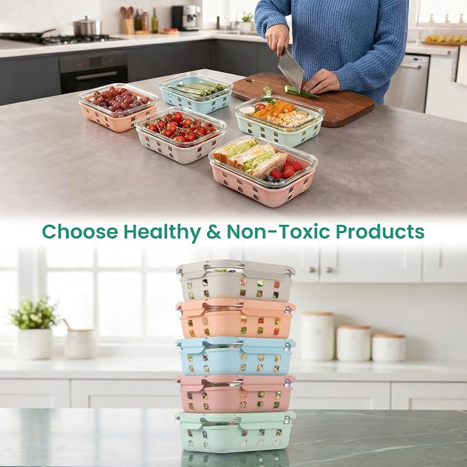 Glass Meal Prep Containers 5 Pack, 4.4 Cup Airtight Leakproof Lids, Borosilicate Glass Food Storage Containers, Microwave Oven Freezer Safe, BPA Free Lunch Containers - Image 4