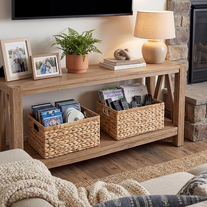 GRANNY SAYS Wicker Storage Baskets for Shelves, Hyacinth Baskets, 2-Pack | Water Hyacinth Wicker Baskets for Storage, Woven Baskets for Storage, Wicker Baskets for Shelves, Rectangle Basket for Pantry - Image 6