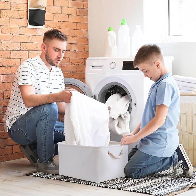 Fabric Storage Bin, Large 1 Pack 15.7L*11.8W*8.3H Storage Basket for Home Storage and Organization, Shelf Basket with Cover for Living Room Bedroom Closet（White - Image 2