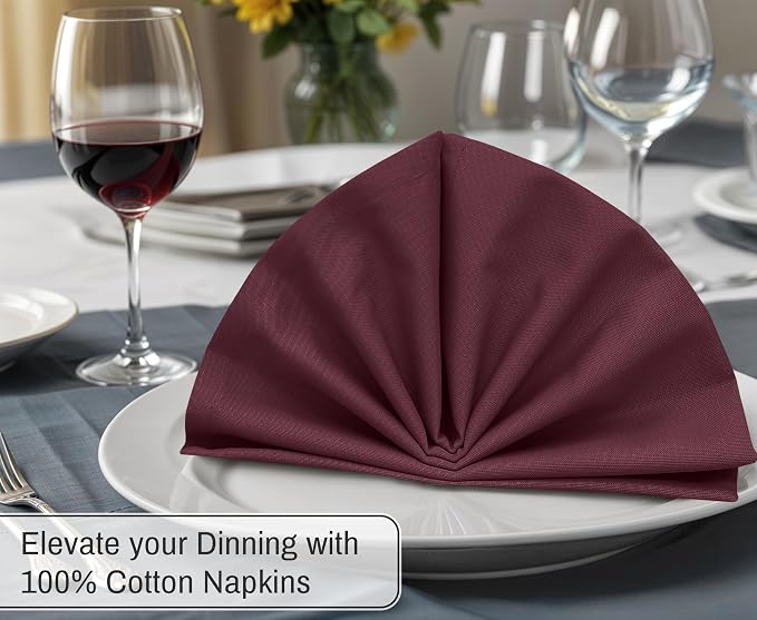 Ruvanti Cloth Napkins Set of 6, 18x18 Inches, 100% Cotton, Washable, Soft & Absorbent, Perfect for Wedding, Christmas, ‎Thanksgiving Dinners - Burgundy - Image 4