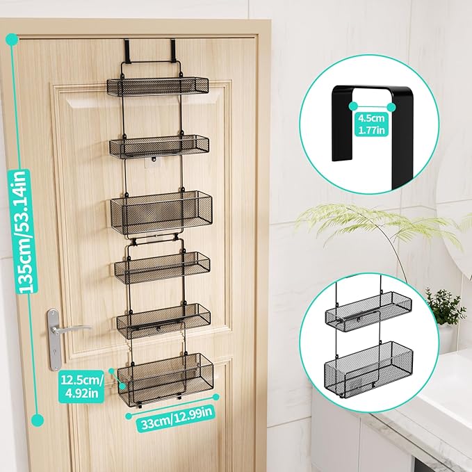 HapiRm Over Door Organizer Storage - Separable Door Organizer Hanging with 6 Metal Large Capacity Baskets for Bathroom Bedroom Kitchen Pantry Closet (Black) - Image 3