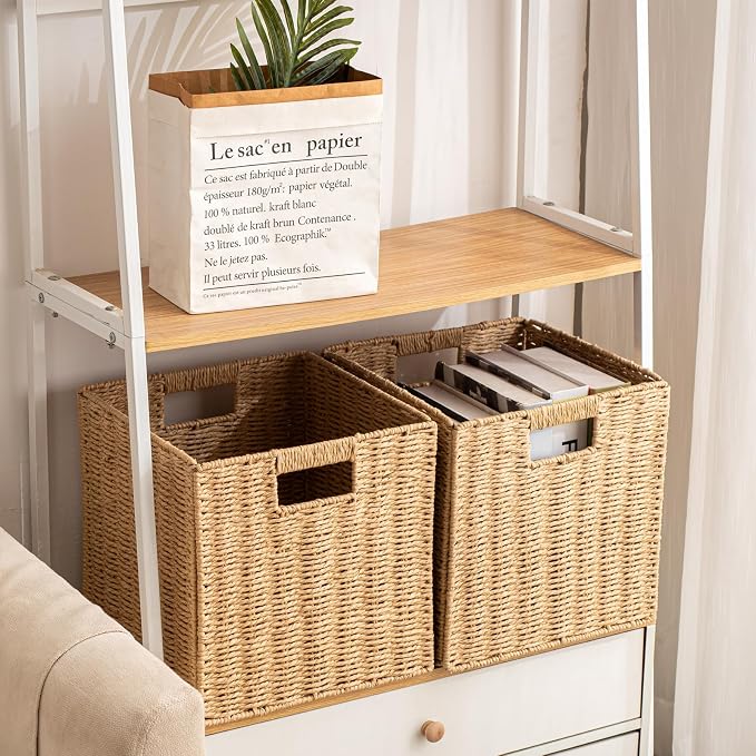Foldable Storage Baskets with Handles Paper Rope Storage Baskets Rectangle Collapsible Hand Woven Storage Cubes Bins for Organizing Shelves Living Room Bedroom Pantry (3, 11'' x 11'' x 11'') - Image 4