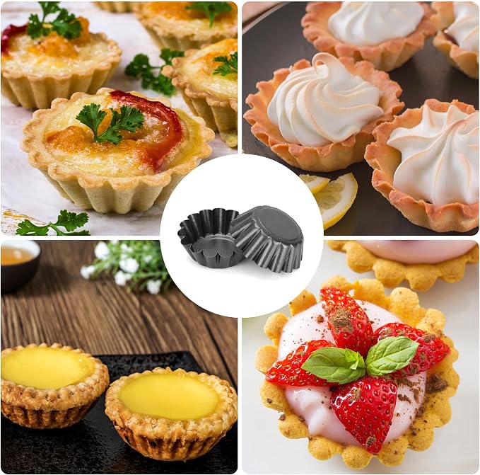 20 Pack Mini Tart Tins 6.5 cm Mini Quiche Dishes Egg Tart Mold Carbon Steel Quiche Tins Non Stick Round Muffin Mould for Baking (Black) - Image 8