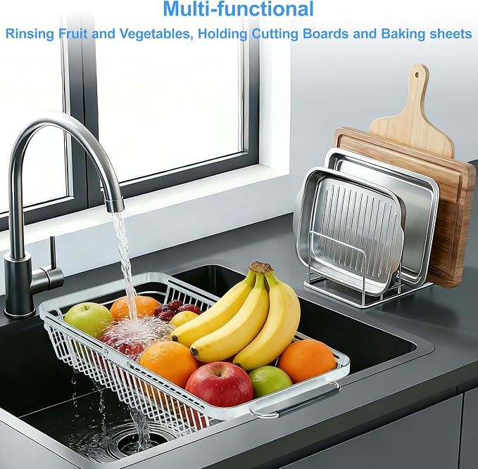Over The Sink Dish Drying Rack Expandable Kitchen Sink Organizer | 304 Stainless Steel Dish Rack in Sink Drying Rack 2-in-1 Extend Sink Drain Basket and Dish Drainers for Kitchen Counter - Image 8