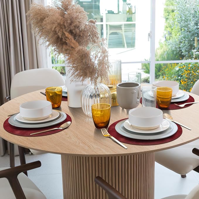 ADRIMER Placemats, Heat Resistant Round Placemats Set of 4 Washable, Waterproof Table Mats, Wipeable Faux Leather Place Mats for Kitchen, Dining Room, Wine Red - Image 2