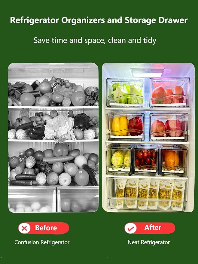 Refrigerator Organizers and Storage Drawer, Stackable Fruit Storage Containers for Fridge, Reusable Fridge Organizer fit for Kitchen Refrigerator and Restaurant Freezer (2 Drawers, Large) - Image 3