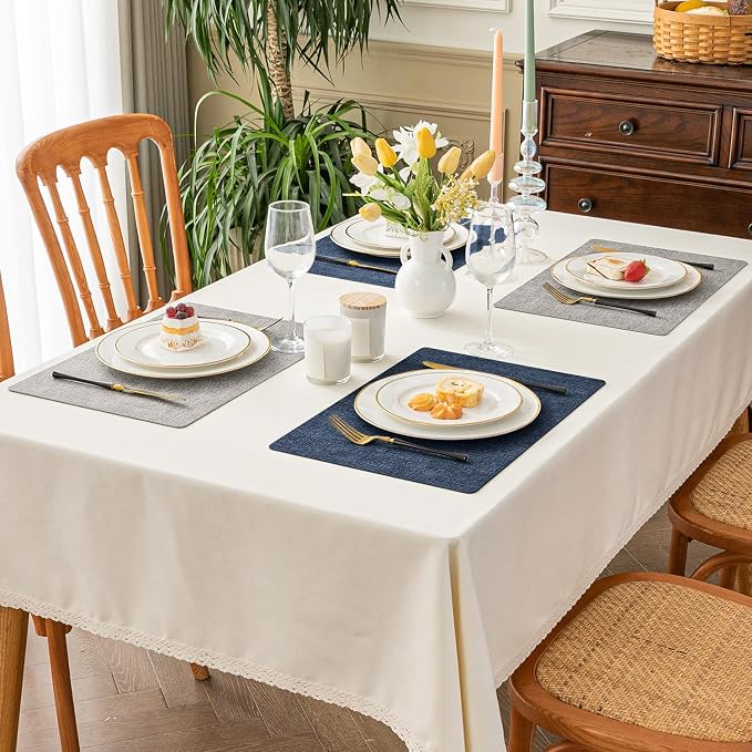 Romanstile Vinyl Placemats Set of 4, Reversible Faux Leather Heat Resistant Wipeable Table Mats, Waterproof Washable Non-Slip Table Placemats for Dining/Kitchen/Outdoor (Grey Nave Blue, 12" x 17") - Image 2