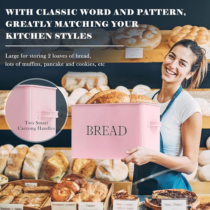 Jolitac Bread Box for Kitchen Countertop, Metal Bread Box for Kitchen Counter Extra Large & Farmhouse Style Bread Holder Bread keeper Food Storage Container - Image 3