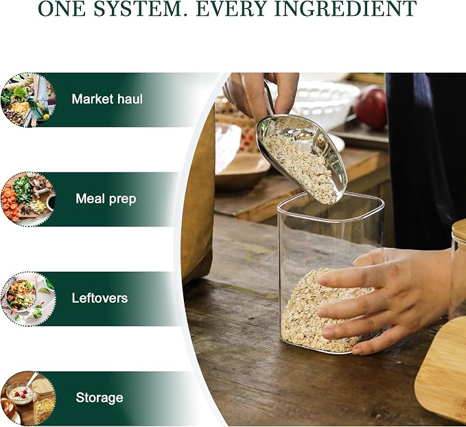 LIBWYS 8-Pack Glass Pantry Storage Jars with Bamboo Lids (1.22Qt/1.67Qt) | Stackable Square Food Containers for Pantry Organization, Coffee, Flour, Snacks, Tea, Sugar | Dry Food Kitchen Canisters Set - Image 7