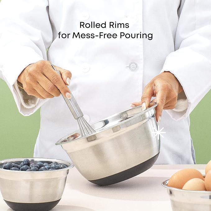 JoyJolt Stainless Steel Mixing Bowls with Airtight Lids, 7 Piece Nesting Bowls Set for Kitchen with Measurement Marks, Non-Slip Bottoms, Cooking, Baking, Prepping, Storage, 7/5/4/3/1.5/1/.75QT, Black - Image 5
