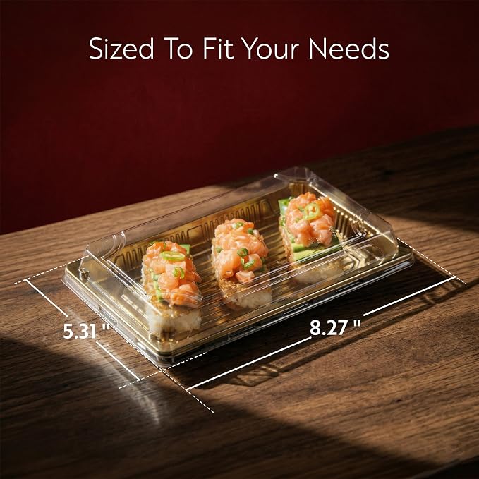 Restaurantware Plastic Sushi Trays 100 Pack of 8.2 x 5.3 x 1.57 Inch With Clear Lids Leak-Resistant Sushi Take Out Boxes Stackable Containers For Grab-And-Go - Image 2