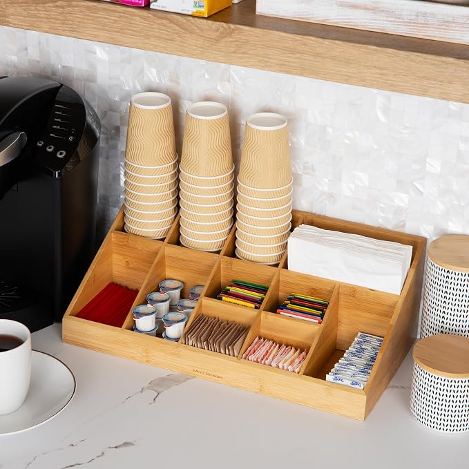 Mind Reader Cup and Condiment Station, Countertop Org, Coffee Bar, Rayon from Bamboo Cup, 18.125"L x 9.5"W x 6.5"H, Brown - Image 6