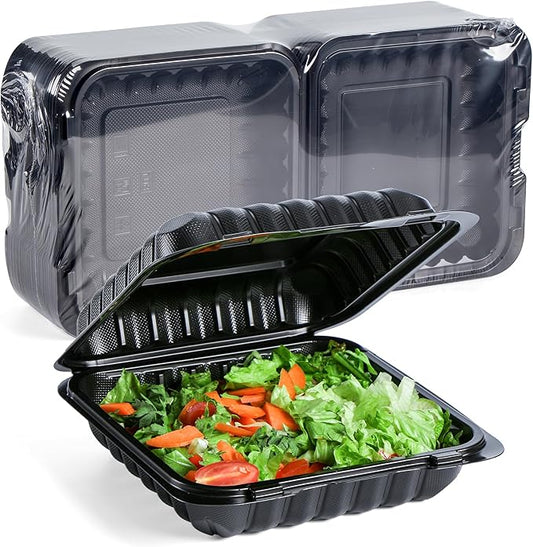 YANGRUI 55-Pack 34oz 8" Square To Go Container - Shrink Wrapped No Pre-Wash | Heavy Duty Mineral PP, Microwave & Freezer Safe | Leak-Resistant Hinged Clamshell for Leftovers, Family Gatherings & Parties by YANGRUI