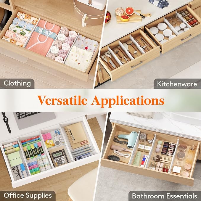 Lifewit 12 Pack 4" High Drawer Dividers, Adjustable Drawer Organizer Clothes | 10.5"-16.5" Expandable White Plastic Separators for Dresser, Kitchen, Cabinet, Nursery, Office, Socks & Underwear Storage - Image 11