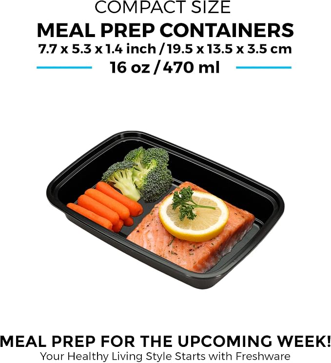 Freshware Meal Prep Containers 1 Compartment Food Storage Containers with Lids, Bento Box, BPA Free, Stackable, (16 oz), 150 count (Pack of 1) - Image 5