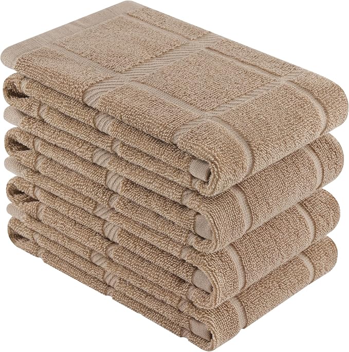 Homaxy 100% Cotton Kitchen Towels 18"x28", 4 Pack Dish Towels, Khaki | Large 380 GSM Soft and Absorbent Kitchen Hand Towels with Terry Grid Design, Utility Tea Towel Set with Hanging Loop by Homaxy