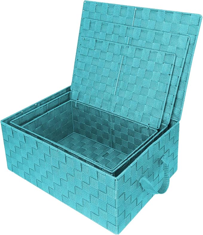 Sorbus Set of 3 Hand-Woven Storage Baskets with Lids (Aqua) – Mesh Bins for Closet, Shelf, or Pantry Organization – Variety Pack for Home and Office Storage - Image 6