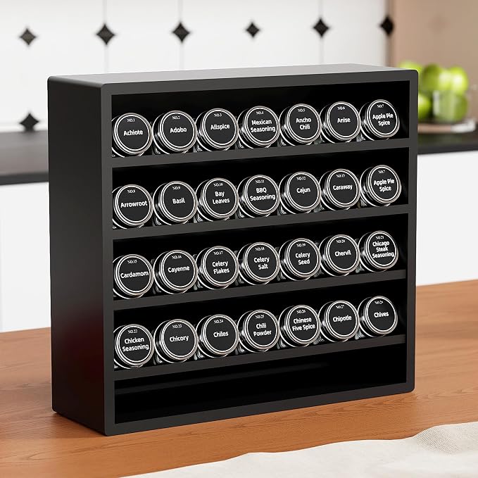 Orimade 4 Tier Spice Rack Organizer for Cabinet, Freestanding Bamboo Seasoning Rack for Countertop, Cupboard, Pantry, Kitchen, 13.18 x 4.13 x 12.2 inches(Spice Jars Not Included), Black - Image 8