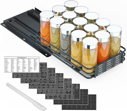SpaceAid Pull Out Spice Rack Organizer for Cabinet, Heavy Duty Slide Out Seasoning Kitchen Organizer, Cabinet Organizer, with Labels and Chalk Marker, 6.5" W x10.75 D x2.5 H, 1 Drawer 1-Tier by SpaceAid
