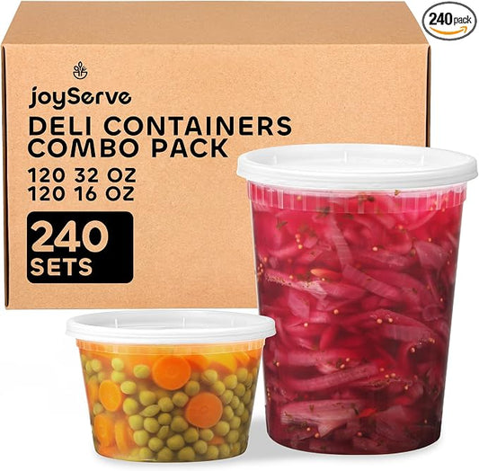 240-Sets Deli Containers with Lids - (120)-32oz & (120)-16oz Bulk Pack of Food Storage Take Out Containers for Restaurants, Catering, Meal Prep - Microwaveable, Reusable & BPA-Free by JoyServe
