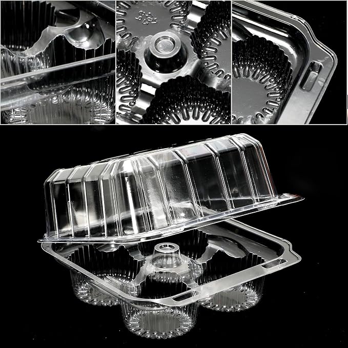 JarThenaAMCS 80 Pack Plastic Cupcake Containers 4-Compartment Clear Boxes Disposable Cupcake Tray Holders 4 Cavity Cupcakes Carriers with Deep Dome for Muffin Packaging - Image 3