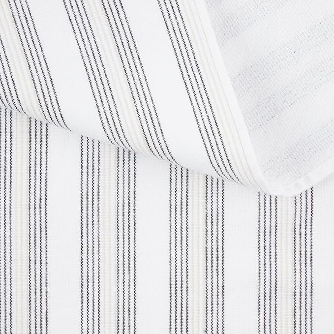 KitchenAid Chambray Stripe Kitchen Towels 8-Pack, Absorbent 100% Woven Cotton, Matte Black/White, 17”x28” - Image 3