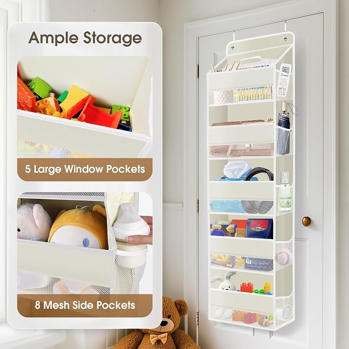 1Pack Over The Door Organizer Large Capacity Hanging Storage Room Organizer | 40 lb Capacity, Ultra-Sturdy, Foldable, Mesh Design with Clear Window, Space-Saving Organizer for Pantry, Nursery & Closet - Image 4