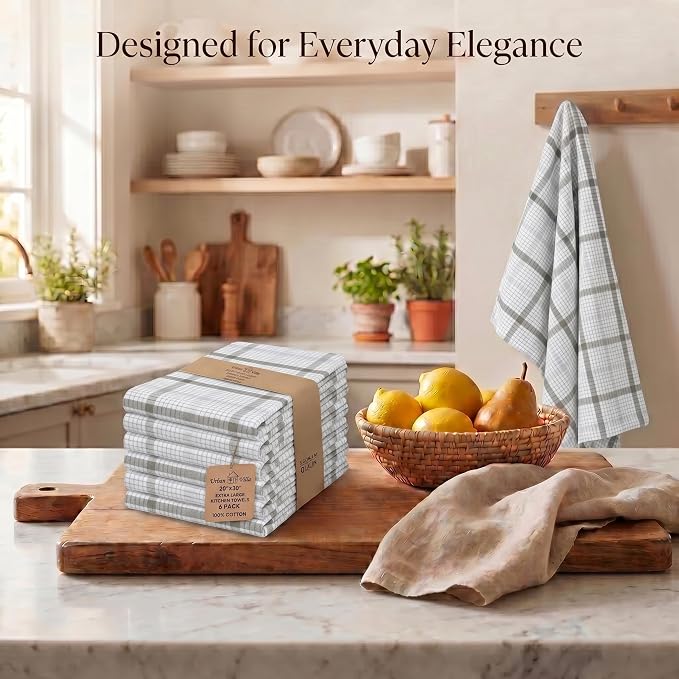 Urban Villa Kitchen Towels Cotton Dish Towels 20”x30” (Set of 6) Tiny Checks - Image 5