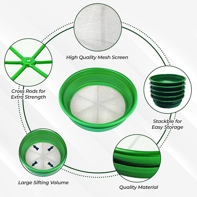 SE 13.25 Inch Wide Stackable Classifier Gold Prospecting Pan - 1/30 Inch Stainless Steel Mesh Sifting Pan, Green - Image 4