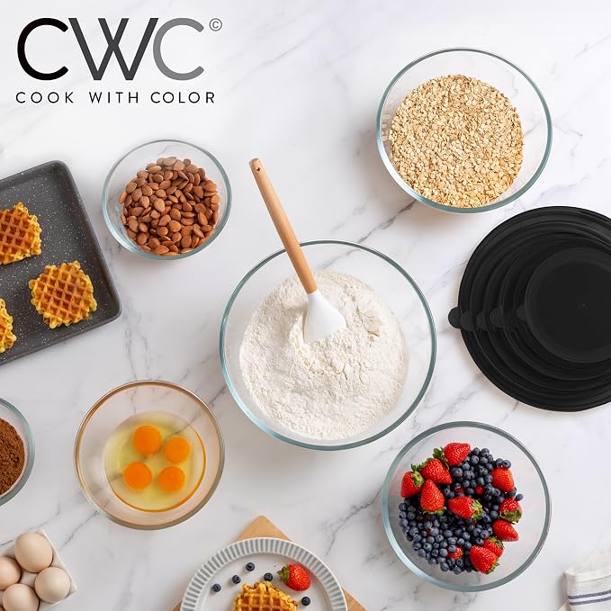 COOK WITH COLOR 12 Pc Glass Mixing Bowl Set with Lids – Borosilicate Glass Nesting Bowls for Cooking, Baking and Meal Prep, Black - Image 5