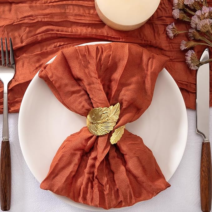 Burnt Orange Cheesecloth Napkins Terracotta Cloth Napkins Bulk,Set of 50 | 21''x21'',Washable Boho Table Gauze Fabric Napkins,for Wedding Baby Bridal Shower Dinner Party Decor - Image 2