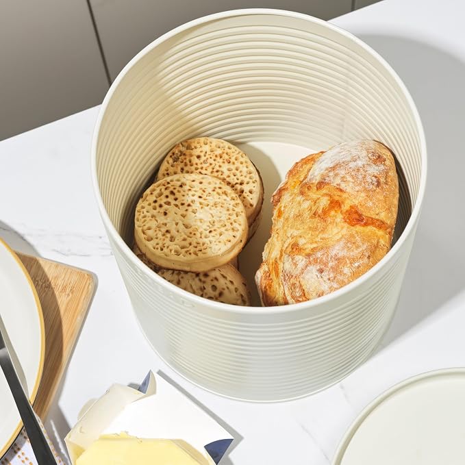 Russell Hobbs RH03269CEU7 Ribbed Bread Bin – Metal Bread Box, Large Kitchen Canister, Countertop Storage/Organisation, Durable Powder-Coated Steel, Pull Top Lid, Easy to Clean, Ribbed Design, Cream - Image 4