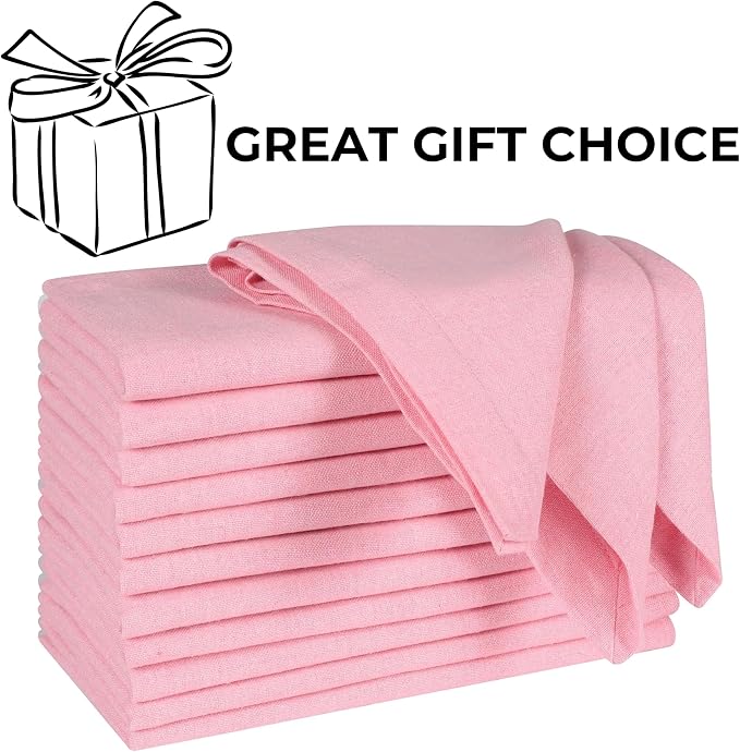Bedding Craft Cotton Cloth Napkins Set of 12 – 18x18 Baby Pink – Soft Machine Washable Fabric Napkins for Weddings, Thanksgiving, Christmas & Everyday Dining - Image 8