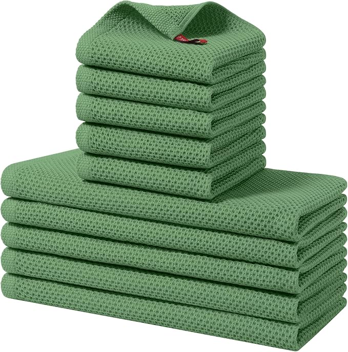 Homaxy 10 Pack 100% Cotton Kitchen Towels and Dishcloths Set, Grass Green | 12 x 12 Inches and 13 x 28 Inches Kitchen Towels Set, Ultra Soft Absorbent Dish Cloths for Washing Dishes by Homaxy