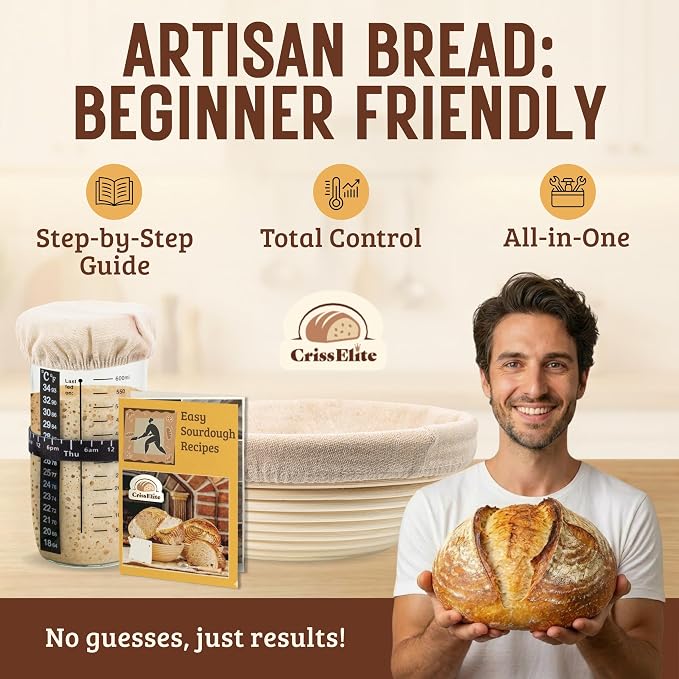 Sourdough Starter Kit for Beginners – 9” Banneton Bread Proofing Basket with 24oz Glass Sourdough Starter Jar & Sourdough Bread Baking Supplies, Easy No-Fail Kit, Gift for Home Bakers - Image 8