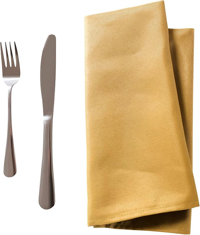 25pcs Polyester Cloth Napkins - 17 x 17 inch Gold Washable Dinner Napkins with Hemmed Edges for Restaurant/Wedding/Hotel(25,Gold) - Image 4
