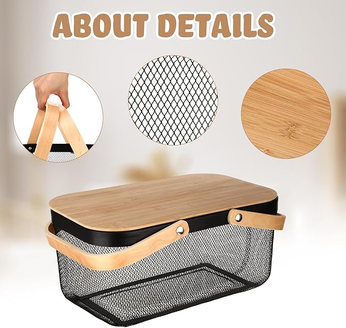 Jingmore 4 Pcs Metal Mesh Baskets with Lid, Stackable for Storage, Prevents Fruit Flies for Vegetable Fruit Kitchen Cabinet Picking Gathering Pantry Harvest Garden(16 Inch,Black) - Image 3