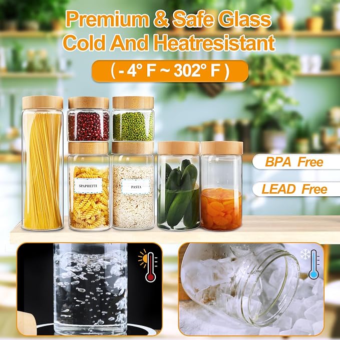 Glass Canisters With Airtight Bamboo Lids - 3 Pack 80oz Cereal Containers, Cookie Jars, Pasta Storage - Screw On Kitchen Jars - Image 5