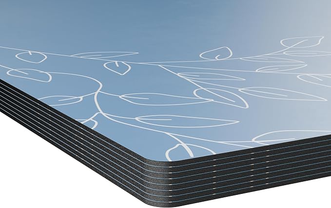 Royalty Art Boho Placemats, Set of 4, Dark Steel Blue, Cork Backed | Wipeable heat resistant surface, kitchen and dining table protection, floral farmhouse pattern - Image 3
